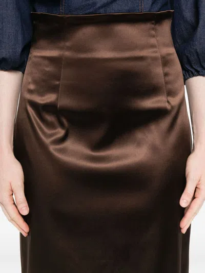 Dolce & Gabbana Brown Satin Midi Skirt Dolce E Gabbana In Brown