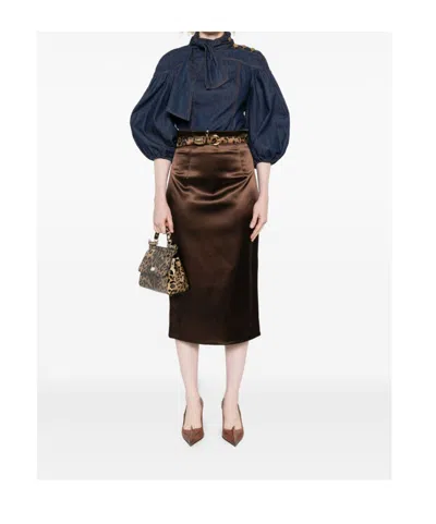 Dolce & Gabbana Brown Satin Midi Skirt Dolce E Gabbana In Brown