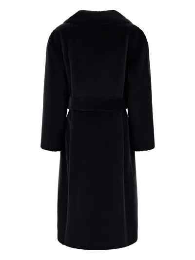 Herno Long Coat With Belted Waist And Notched Lapels In Black