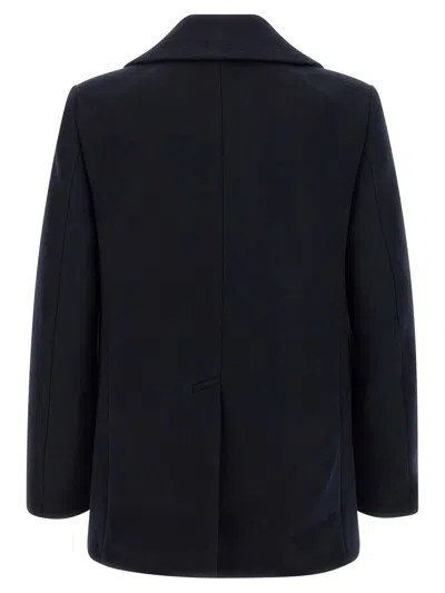 Givenchy Blue Coat With Wide Lapels And Logoed Buttons In Wool Man In Multi