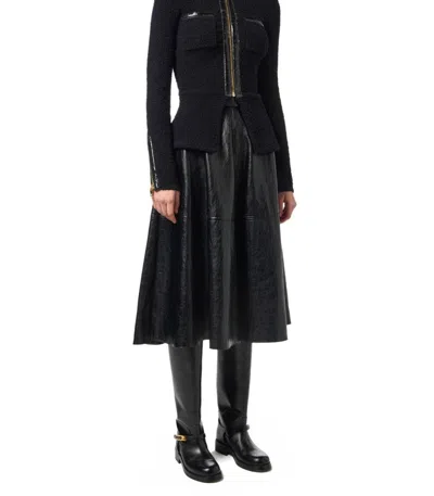 Elisabetta Franchi Crackled Leather-effect Synthetic Maxi Skirt With Flared Hem In Black