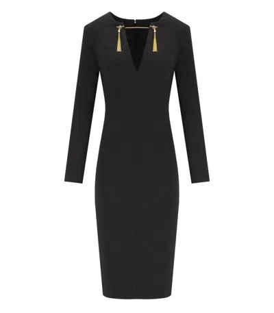 Elisabetta Franchi Light Crepe Dress With Black Jewel Chain In Black