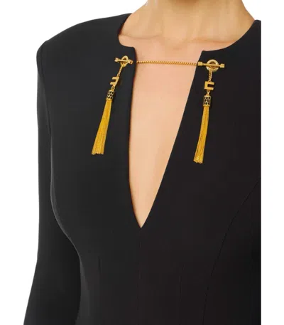 Elisabetta Franchi Light Crepe Dress With Black Jewel Chain In Black