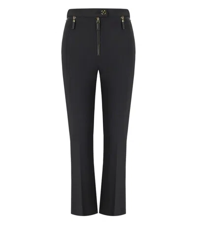 Elisabetta Franchi Straight-leg Cropped Crepe Pants With Gold Accents In Black