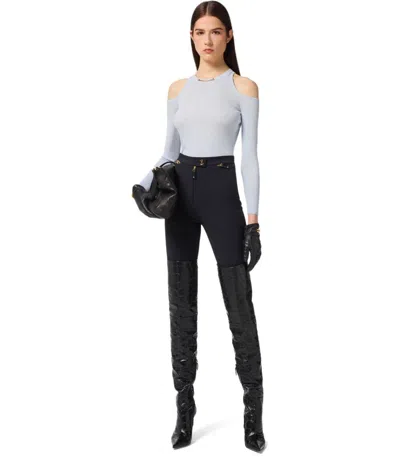 Elisabetta Franchi Straight-leg Cropped Crepe Pants With Gold Accents In Black