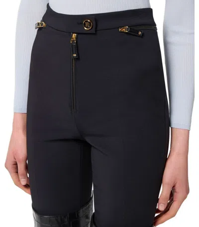 Elisabetta Franchi Straight-leg Cropped Crepe Pants With Gold Accents In Black