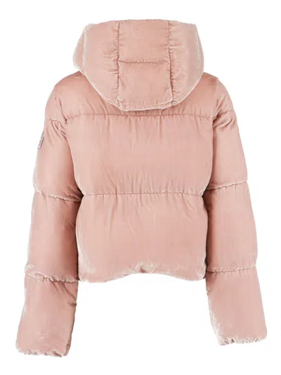 Elisabetta Franchi Sunrise Velvet Hooded Down Jacket In Pink