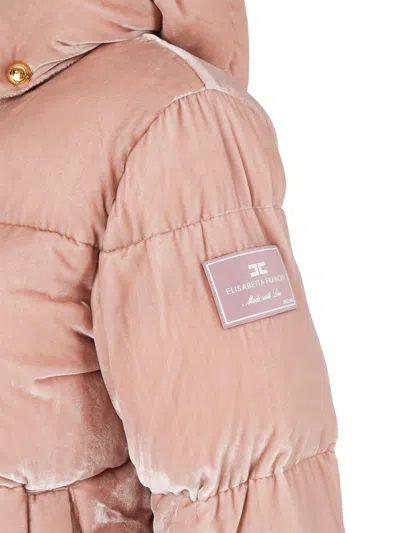 Elisabetta Franchi Sunrise Velvet Hooded Down Jacket In Pink