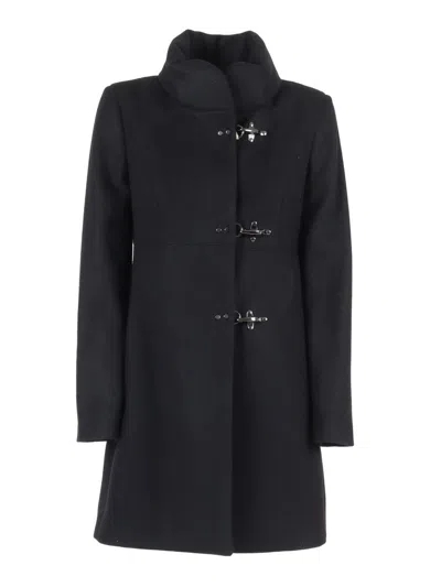 Fay Classic Tailored Mid-length Coat With Structured Fit In Black