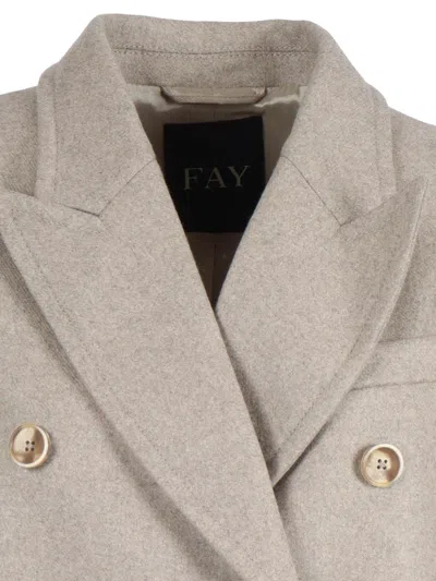 Fay Double-breasted Coat With Hook In Neutral