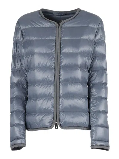 Fay Light Feather Jacket With Grooved Edges And Chain In Blue