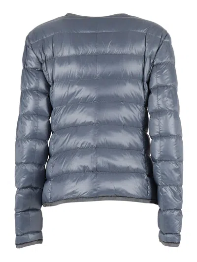 Fay Light Feather Jacket With Grooved Edges And Chain In Blue
