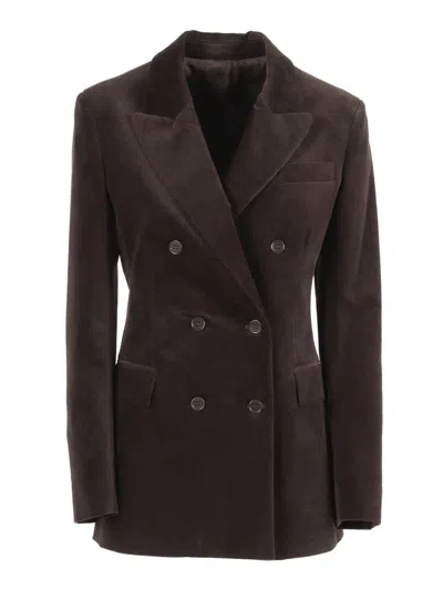 P.a.r.o.s.h Double-breasted Tailored Blazer With Gold Buttons In Brown