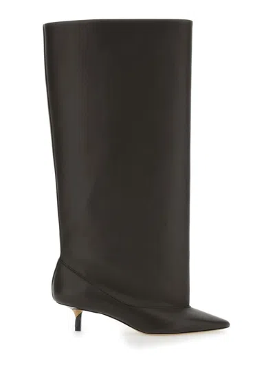 Jacquemus Brown Smooth Leather Wide The High Tourni Boots In Brown