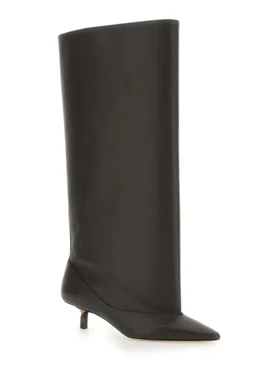 Jacquemus Brown Smooth Leather Wide The High Tourni Boots In Brown