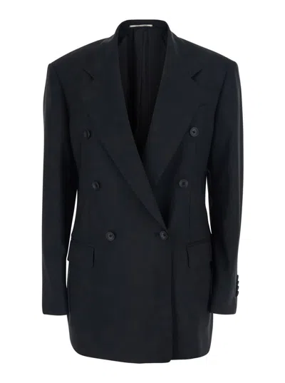Tagliatore Double-breasted Notched-lapels Jacket In Black