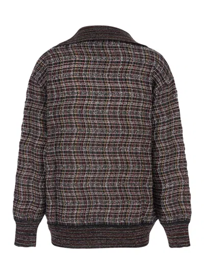 Missoni Multicolor Sweater With Wide Collar And All-over Zigzag Pattern In Wool Blend Woman In Brown