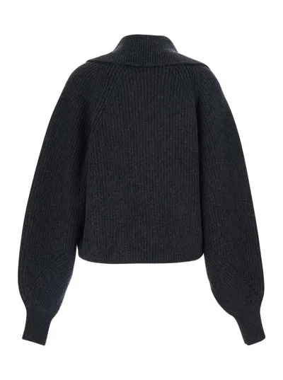 Balmain Oversized Ribbed Knit Pullover With Shawl Collar In Gray