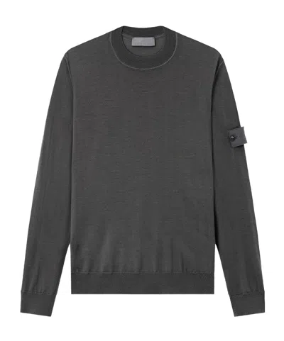 Stone Island Crewneck Sweater With Ribbed Trims In Gray