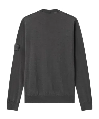 Stone Island Crewneck Sweater With Ribbed Trims In Gray