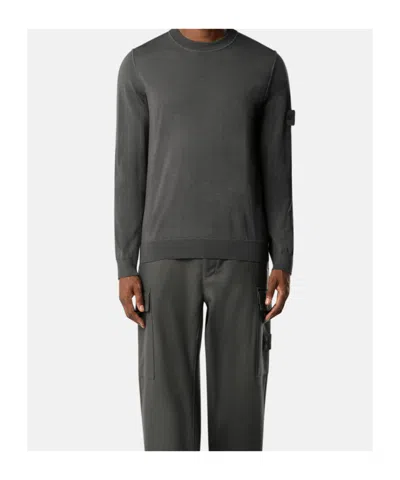 Stone Island Crewneck Sweater With Ribbed Trims In Gray