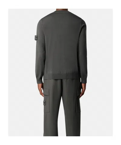 Stone Island Crewneck Sweater With Ribbed Trims In Gray