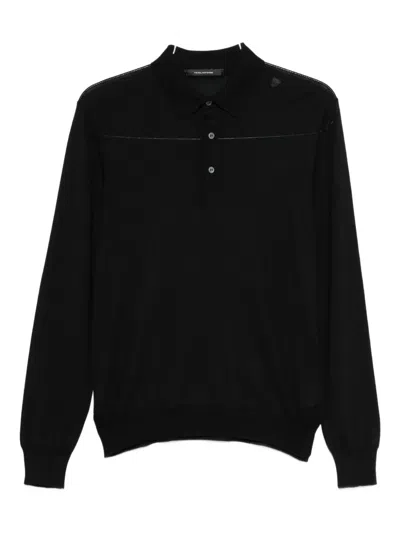 Tagliatore Long-sleeved Polo Shirt In Black