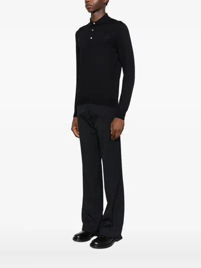 Tagliatore Long-sleeved Polo Shirt In Black