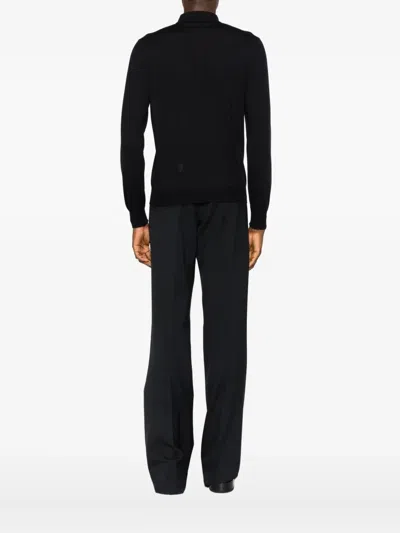 Tagliatore Long-sleeved Polo Shirt In Black