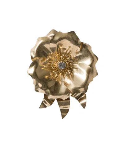 Miu Miu Flower Brooch Pin Central Gemstone Petals In Gold