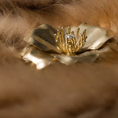 Miu Miu Flower Brooch Pin Central Gemstone Petals In Gold