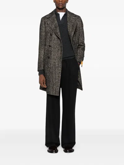 Tagliatore Cappotto Sfoderato 2 Petti Bruce Lungo Resca Tweed Nero 40 Cot 20 Lana 19 Polies 12 Af 5 Seta 4 Alpa In Gray