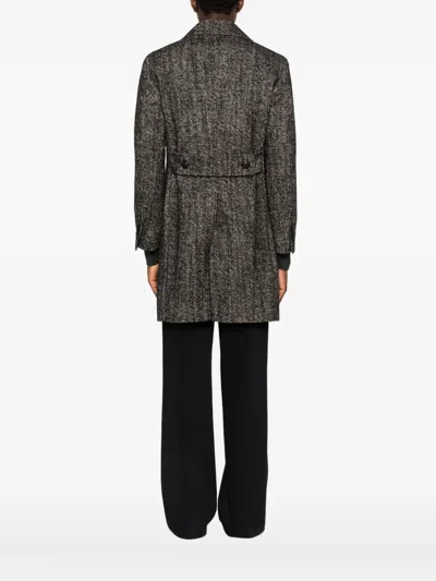 Tagliatore Cappotto Sfoderato 2 Petti Bruce Lungo Resca Tweed Nero 40 Cot 20 Lana 19 Polies 12 Af 5 Seta 4 Alpa In Gray