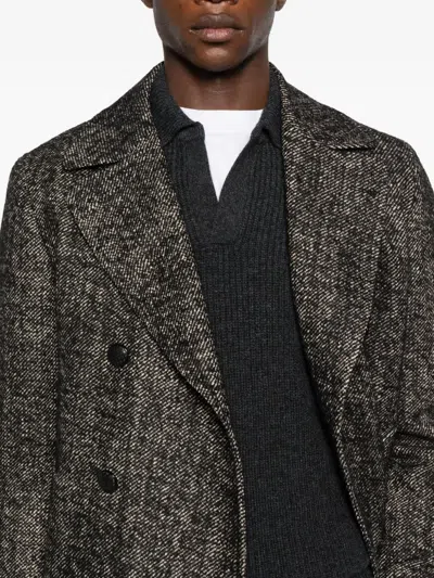 Tagliatore Cappotto Sfoderato 2 Petti Bruce Lungo Resca Tweed Nero 40 Cot 20 Lana 19 Polies 12 Af 5 Seta 4 Alpa In Gray