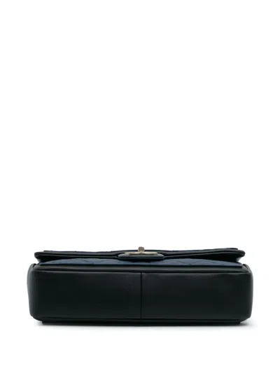 Pre-owned Chanel 2014-2015 Medium Bicolor Calfskin Graphic Flap Shoulder Bag In Blue