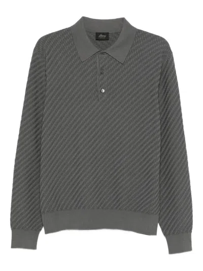 Brioni Long-sleeve Polo Shirt In Gray