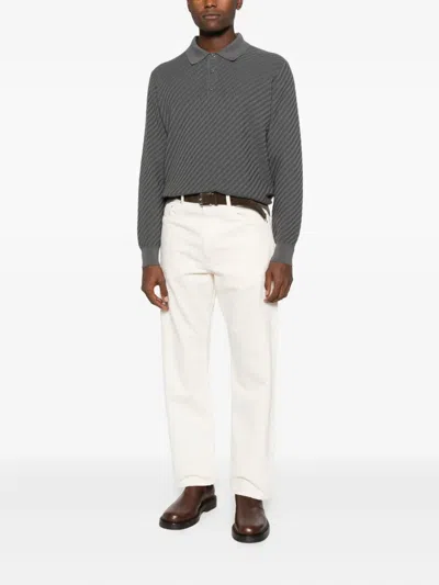 Brioni Long-sleeve Polo Shirt In Gray