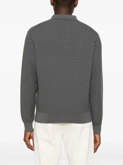Brioni Long-sleeve Polo Shirt In Gray