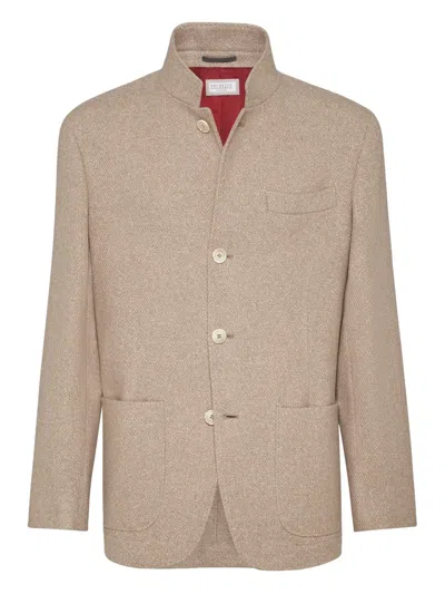 Brunello Cucinelli Stand-up Collar Pocket Blazer In Neutral