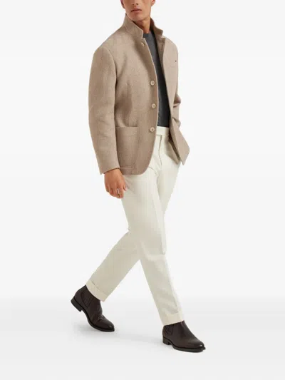 Brunello Cucinelli Stand-up Collar Pocket Blazer In Neutral