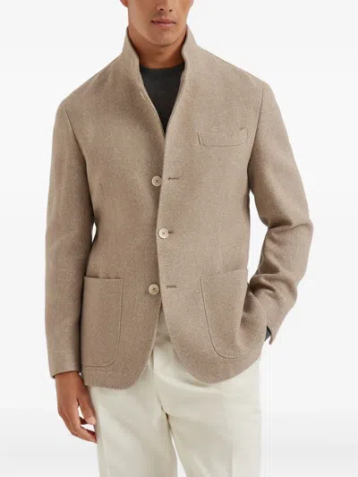 Brunello Cucinelli Stand-up Collar Pocket Blazer In Neutral
