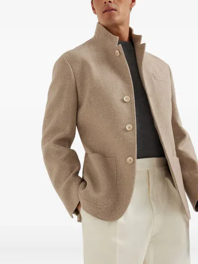 Brunello Cucinelli Stand-up Collar Pocket Blazer In Neutral