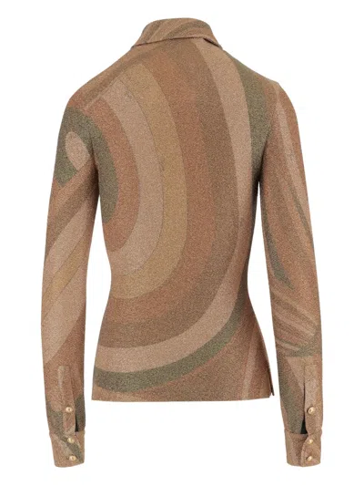 Pucci Abstract Print Lurex Sweater In Brown