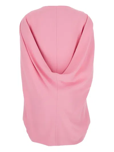 Alberta Ferretti Pink Crew Neck Dress With Cap Sleeves And Draped Shoulders In Fabric Woman In Pink