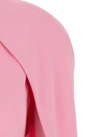 Alberta Ferretti Pink Crew Neck Dress With Cap Sleeves And Draped Shoulders In Fabric Woman In Pink