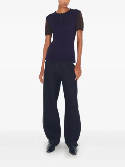 Tory Burch Short-sleeve Buttoned Wool T-shirt In Multi