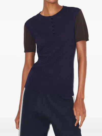 Tory Burch Short-sleeve Buttoned Wool T-shirt In Multi