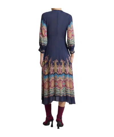 Etro , Dress With Placed Paisley Print, Woman, Blue, Size 44 In Black