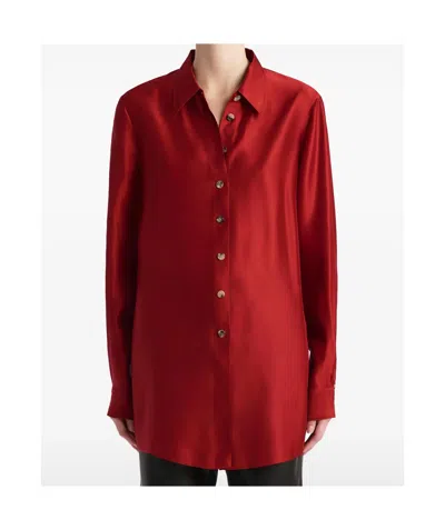 Khaite Auryn Button-down Twill Top In Red