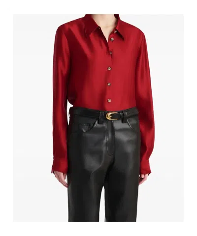 Khaite Auryn Button-down Twill Top In Red